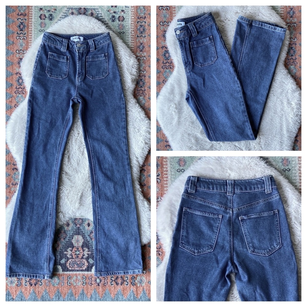 RSQ patch pocket flare jeans sailor pant medium blue trendy winter 2025 size 23